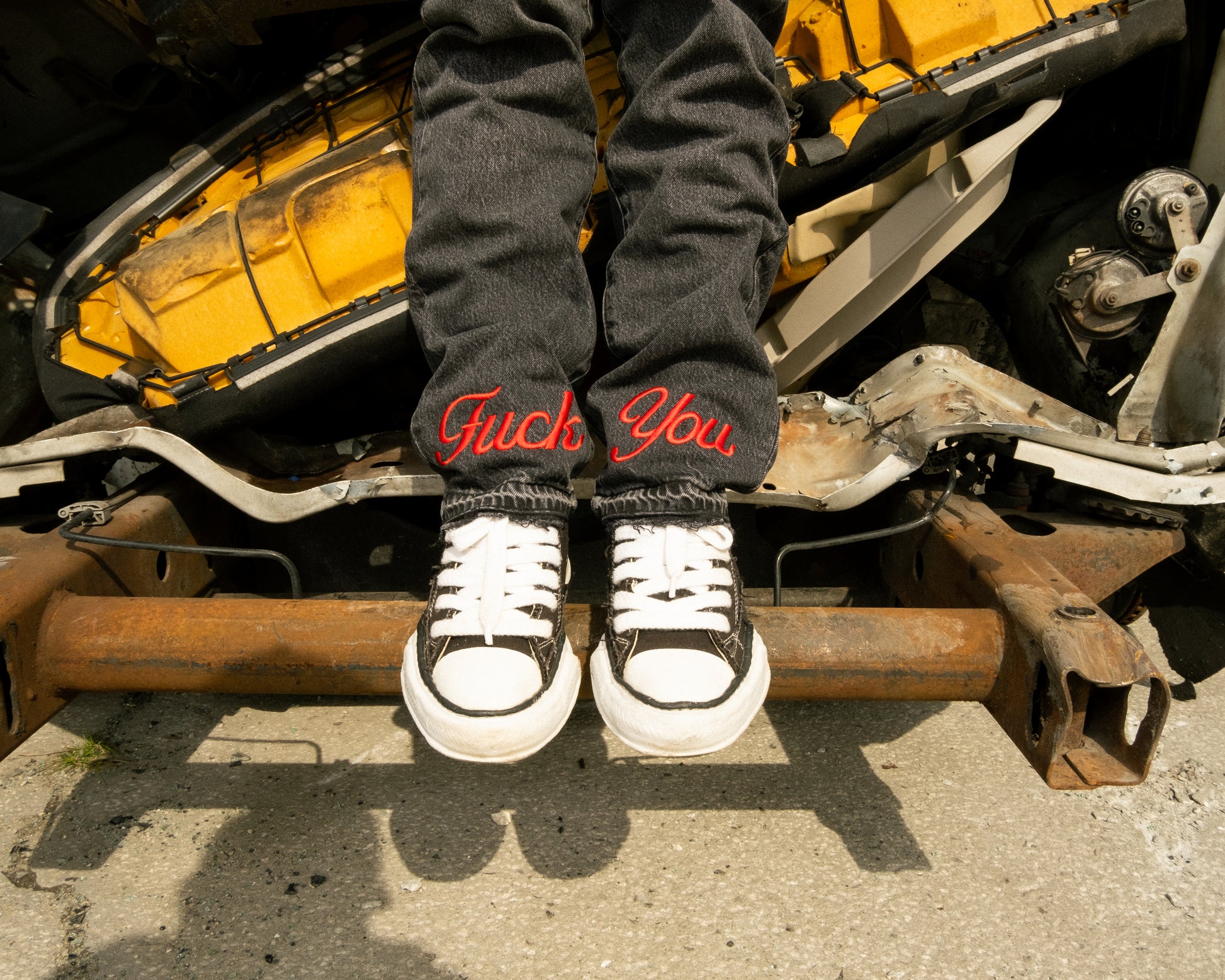 Fuck You Black and Red Denim