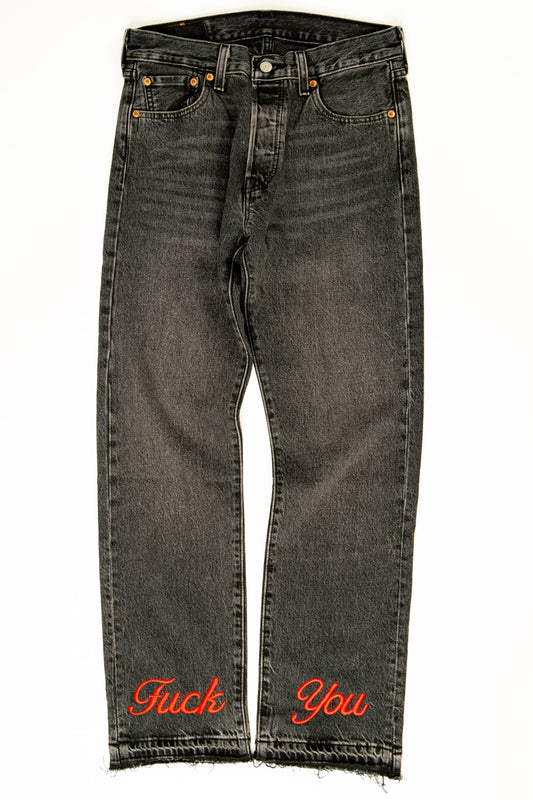 Fuck You Black and Red Denim